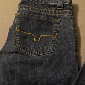 Kimes Ranch Women's Dark Blue Boot Cut Jeans with Gold Stitching